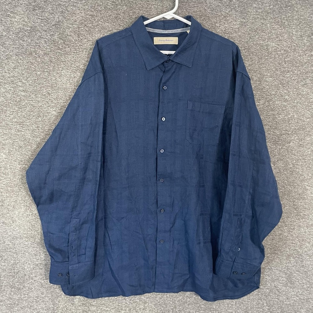 Tommy Bahama Shirt Mens 2XL Blue Geometric Linen Long Sleeve Button Up Casual